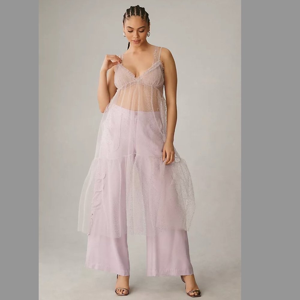 NWT Anthropologie Sheer Dot Tulle Slip Dress